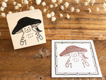 Kinoko Neko Japanese Wooden Rubber Stamp - Hello!