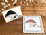 Kinoko Neko Japanese Wooden Rubber Stamp - Take a break