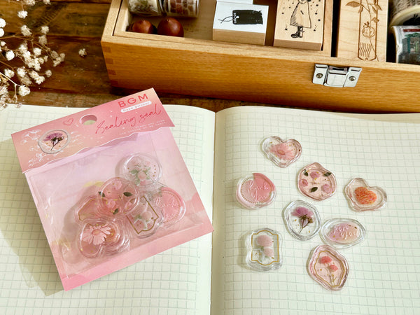 Clear Sealing Seal Stickers / Seal bits - Flower Jewelry Box Pink
