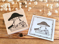 Kinoko Neko Japanese Wooden Rubber Stamp - Cry with onions