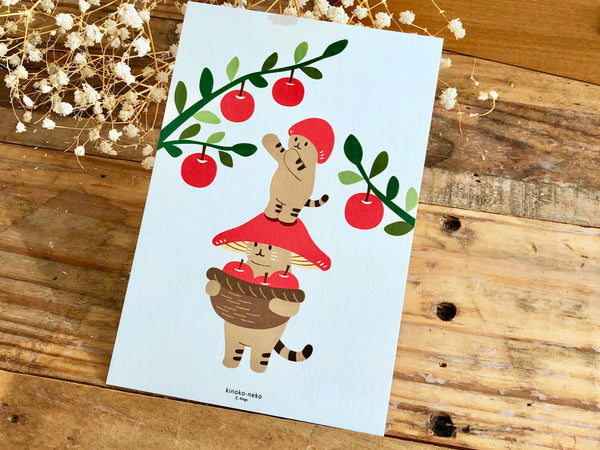 Kinoko Neko Postcard - Apple Picking