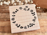 Japanese Botanical Garden Wooden Rubber Stamp - Flower Wreath