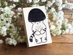 Kinoko Neko Japanese Wooden Rubber Stamp / Thank You