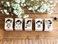 Kubominoki Original Rubber Stamp - Showa Girl Series / Play with Cat Girl