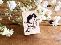 Kubominoki Original Rubber Stamp - Showa Girl Series / Play with Cat Girl