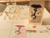 Nonnlala Original Botanical Rubber Stamp - Mushroom & Grids