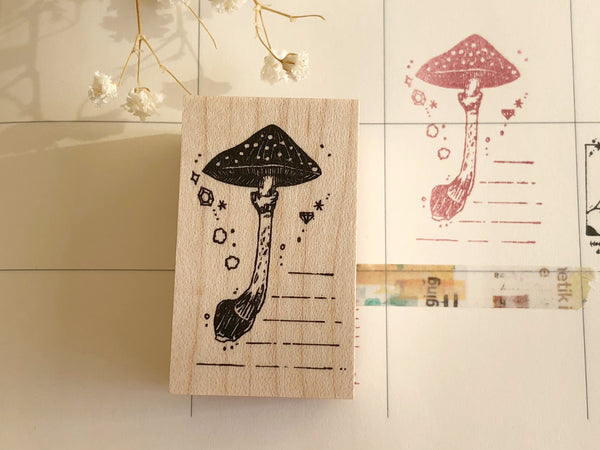 Nonnlala Original Botanical Rubber Stamp - Mushroom & Lines
