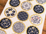 Tradtional Japanese Style Sheet of Sticker - Blue Flower Patterns