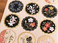 Tradtional Japanese Style Sheet of Sticker - Black Flower Patterns