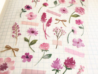 Botanical Watercolor Sheet of Stickers / Pink