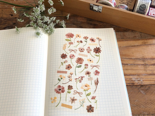 Botanical Watercolor Sheet of Stickers / Brown