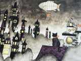 Fantasy Street Zakka Store Postcard / Black Cat and Crescent City