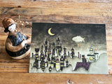 Fantasy Street Zakka Store Postcard / Black Cat and Crescent City