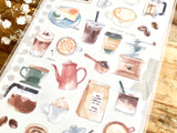 Watercolor Skatch Sheet of Stickers -  Coffee