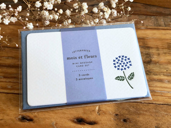 High Quality Letterpressed Washi Flora Mini Message Cards - Hydrangea