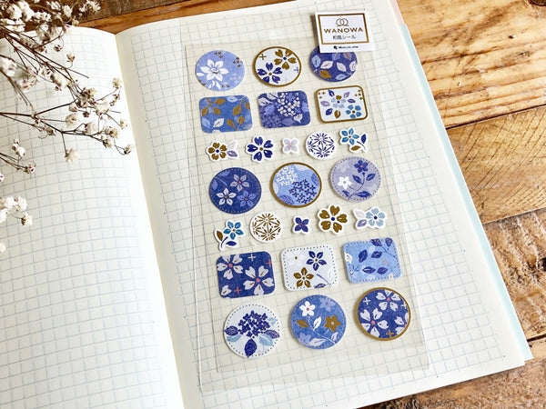 Traditional Japanese Style Sheet of Sticker - Indigo