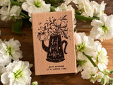Meow Illustration / Beech wood stamp - but first coffee