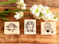 Kubominoki Original Wooden Rubber Stamp - 3 sisters