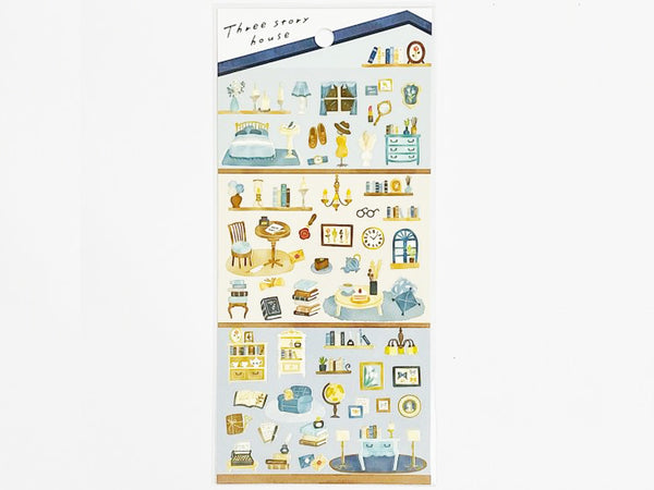Three Story House Sheet of Stickers / Blue