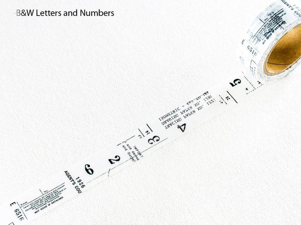 YOHAKU Original Washi Tape / Y-001 B&W Letters & Numbers (モジトスウジ)